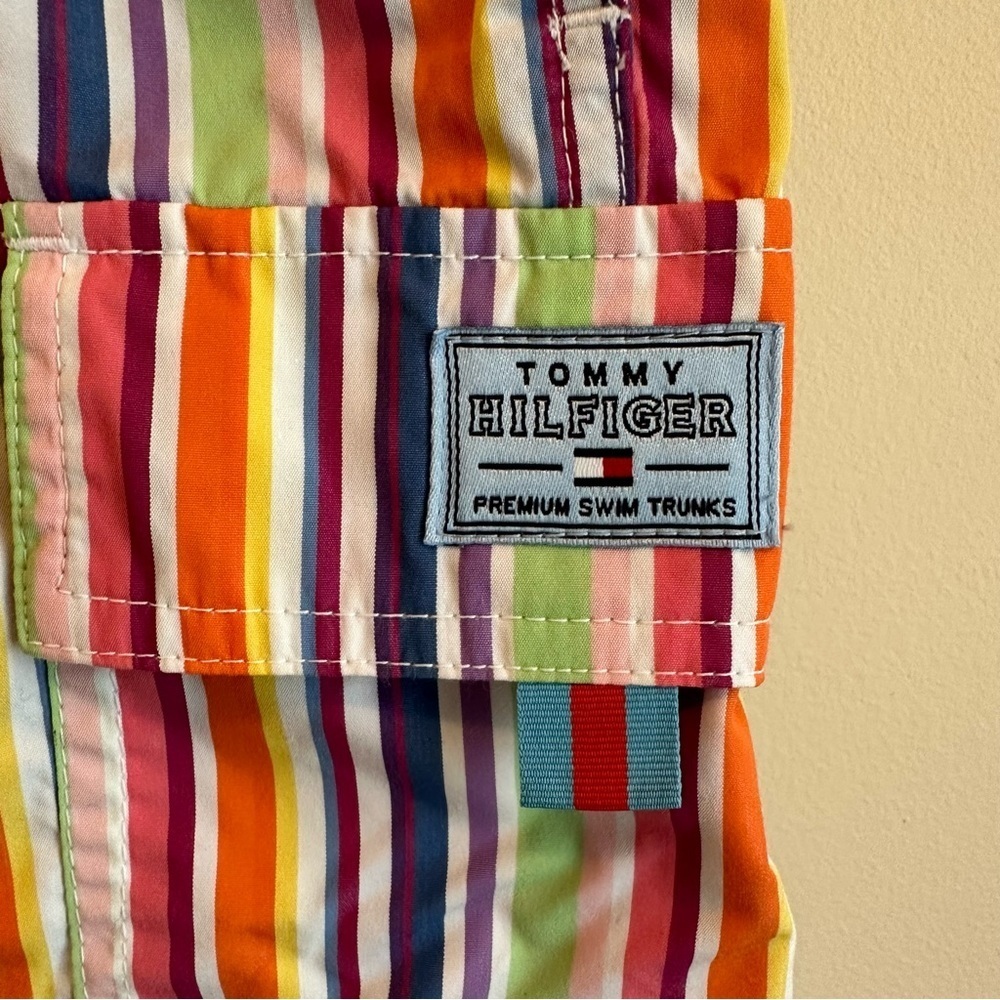 Tommy Hilfiger Multicolored Striped Men’s M Premium Swim Trunks Lined Pockets - Picture 3 of 9